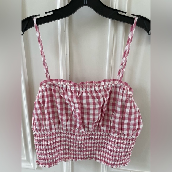 American Eagle Outfitters Tops - American Eagle Smocked Pink Gingham Tank Cami Cropped